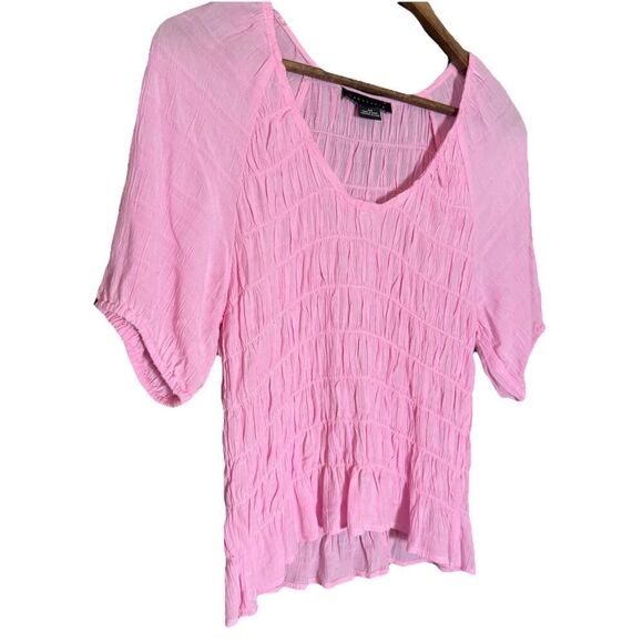 Sanctuary Brand Pink Ruched v Neck‎ Blouse Coquette Romantic Oversized Sleeve - Picture 1 of 6